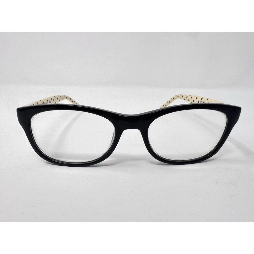 Kate Spade Tattie BY20 Eyeglass Frames Only 51-17-135 Black Cream Polka Dot Case